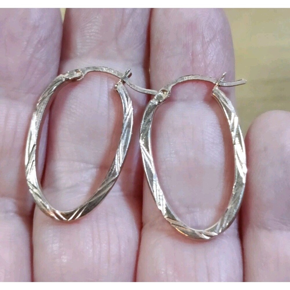 Vintage 925 Sterling Silver Goldtone Oval Hoop Earrings 1" 2g